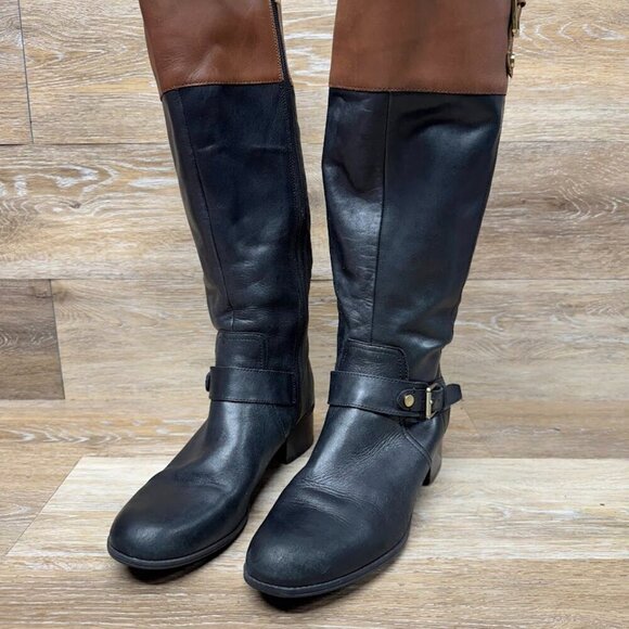 Bandolino Carlotta Black/Brown Leather Knee High Boots Women's Size 10 - Picture 1 of 6